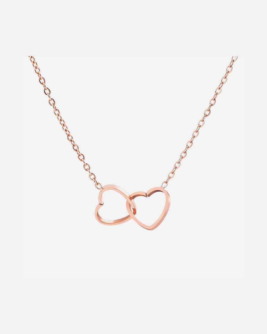 colar de doble anel de coração oro rosado